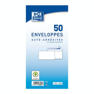 Enveloppe blanche auto-adhésive 110 x 220 mm 50 pcs - Oxford - Rougier et Plé