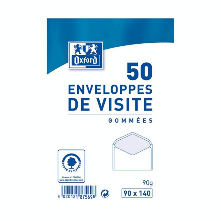 Enveloppe gommée 90 x 140 mm Carte de visite 50 pcs - Oxford - Rougier et Plé