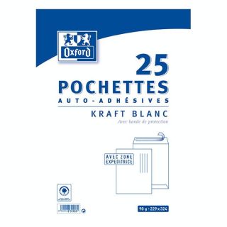 Enveloppe Kraft blanc pré-casée 220 x 320 mm 25 pcs - Oxford - Rougier et Plé