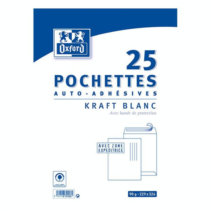 Enveloppe Kraft blanc pré-casée 220 x 320 mm 25 pcs - Oxford - Rougier et Plé