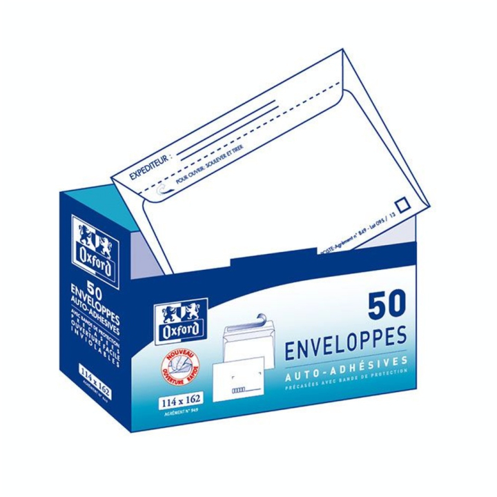 Enveloppe pré-casées 114 x 162 mm 90 g/m² 50 pcs - Oxford - Rougier et Plé