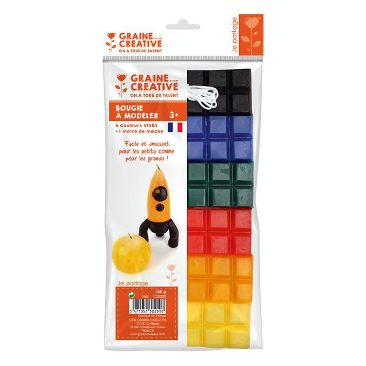 Cire à modeler couleurs Vives n°1 6 x 40 g + Mèche 1 m - Graine Créative - Rougier et Plé