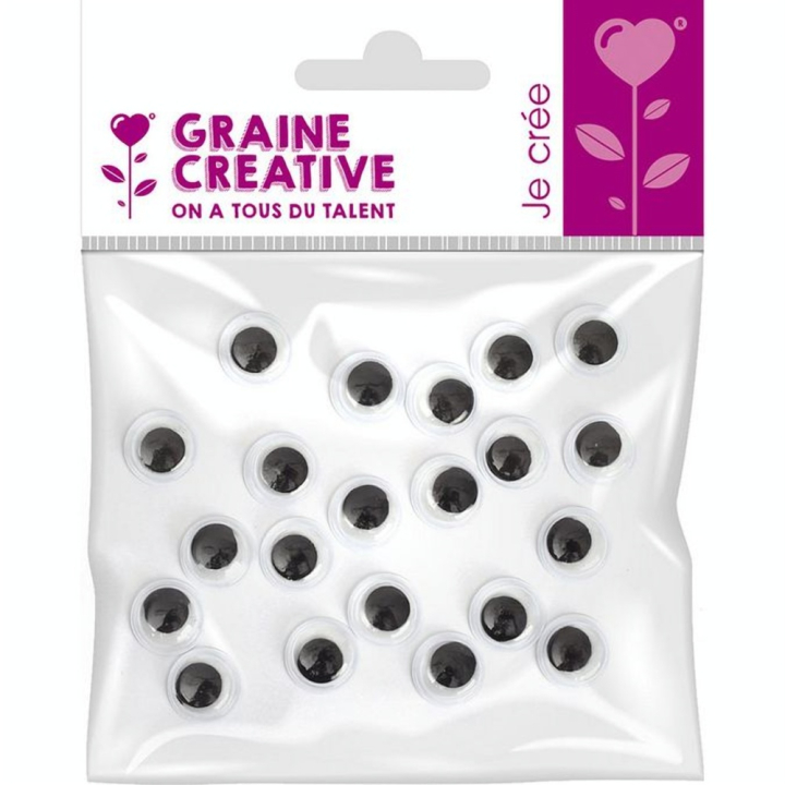 Yeux mobiles Noir Ø 9 mm 20 pcs - Graine Créative - Rougier et Plé