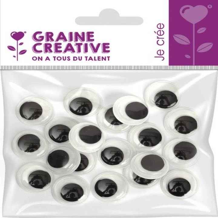 Yeux mobiles Noir Ø 15 mm 20 pcs - Graine Créative - Rougier et Plé