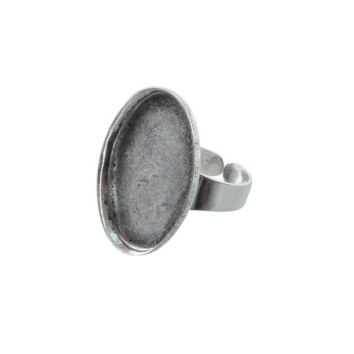 Bague plateau Ovale creux Vieil Argent 25 x 18 mm - Graine Créative - Rougier et Plé
