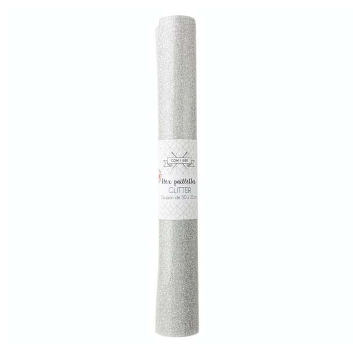 Coupon de Flex thermocollant argent pailleté 50 x 25 cm - Com 1 Idée - Rougier et Plé