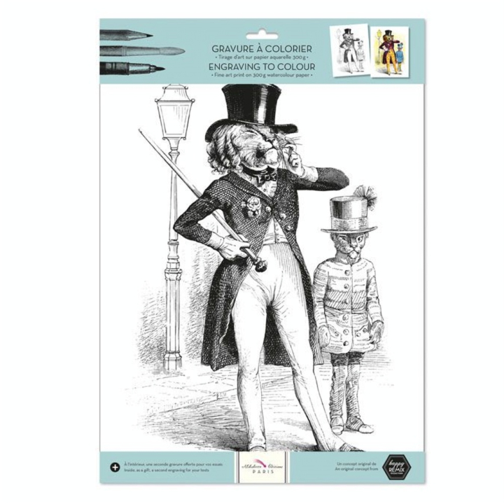 Gravure à colorier 30 x 40 cm 300 g/m² + 100 g/m² Dandy de Paris - Alibabette Éditions - Rougier et Plé