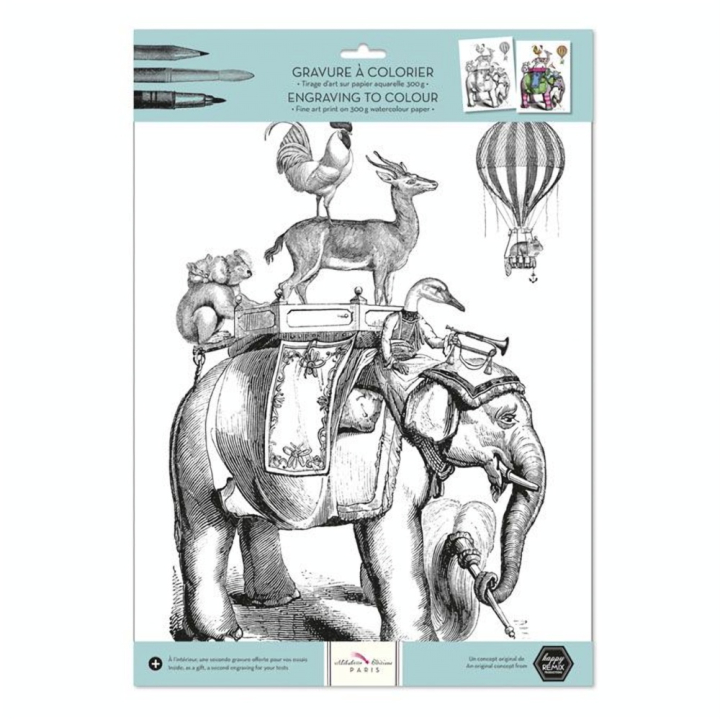 Gravure à colorier 30 x 40 cm 300 g/m² + 100 g/m² Bon voyage ! - Alibabette Éditions - Rougier et Plé