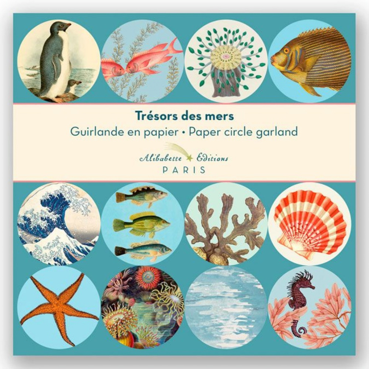 Guirlande 12 cercles illustrés Ø 11 cm x 3 m Trésors des mers - Alibabette Éditions - Rougier et Plé