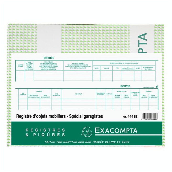 Registre d'objets mobiliers spécial Garagistes 100 p - Exacompta - Rougier et Plé