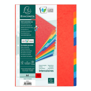 Intercalaires A4 carte lustrée 225 g/m² 12 positions - Exacompta - Rougier et Plé