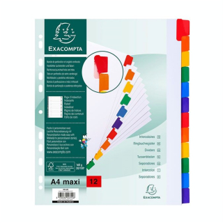 Intercalaires A4+ carte blanche 160 g/m² 12 positions - Exacompta - Rougier et Plé