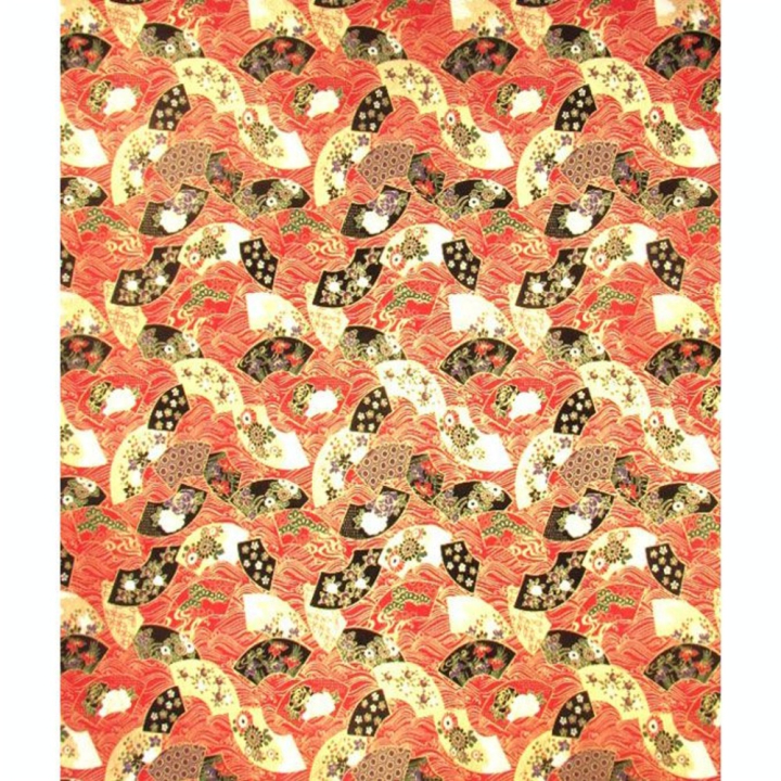 Papier Japonais 52 x 65,5 cm 100 g/m² Éventails dorés sur Rouge - Esprit Papier - Rougier et Plé