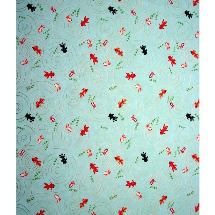Papier Japonais 52 x 65,5 cm 100 g/m² Poissons rouge fond bleu - Esprit Papier - Rougier et Plé