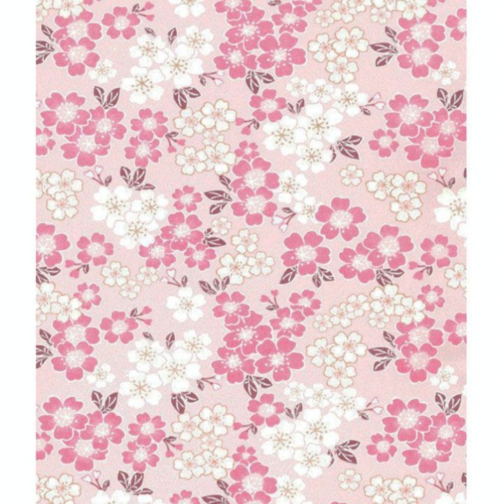 Papier Japonais 52 x 65,5 cm 100 g/m² Fleurs sur fond Rose - Esprit Papier - Rougier et Plé