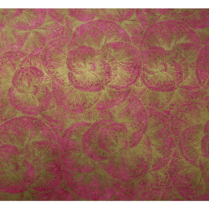 Papier Lokta 50 x 70 cm 150 g/m² Fleurs dorées sur Fushia - Esprit Papier - Rougier et Plé