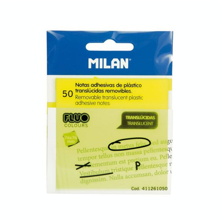 Bloc-notes adhésives transparentes Jaune fluo 76 x 76 mm 50 pcs - MILAN - Rougier et Plé