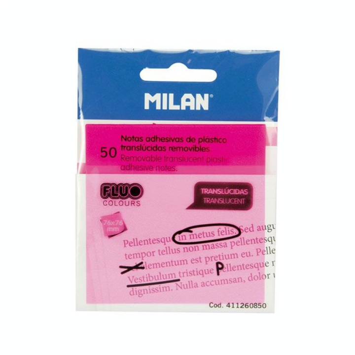 Bloc-notes adhésives transparentes Rose fluo 76 x 76 mm 50 pcs - MILAN - Rougier et Plé