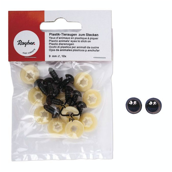 Yeux en plastique d'animaux Bruns Ø 9 mm 10 pcs - Rayher - Rougier et Plé