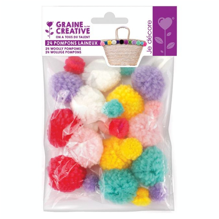 Pompons laineux Ø 15 et 30 mm 24 pcs - Graine Créative - Rougier et Plé