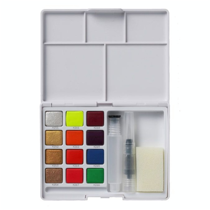 Aquarelle Koi 12 demi-godets couleurs Métalliques et Fluo - Sakura - Rougier et Plé