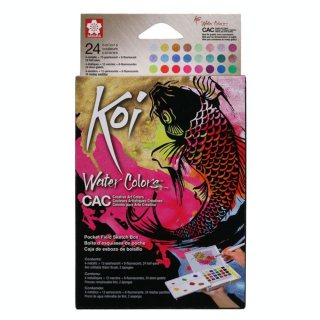 Aquarelle Koi 24 demi-godets Couleurs Métalliques et Fluo - Sakura - Rougier et Plé