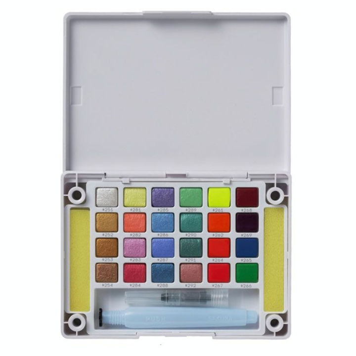 Aquarelle Koi 24 demi-godets Couleurs Métalliques et Fluo - Sakura - Rougier et Plé
