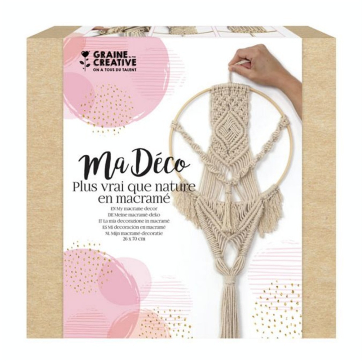 Suspensions cercle en bambou kit macramé 26 x 70 cm - Graine Créative - Rougier et Plé