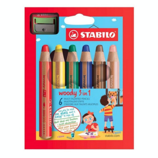 Crayon de couleur woody 3 in 1 Étui 6 couleurs + Taille-crayons - STABILO - Rougier et Plé