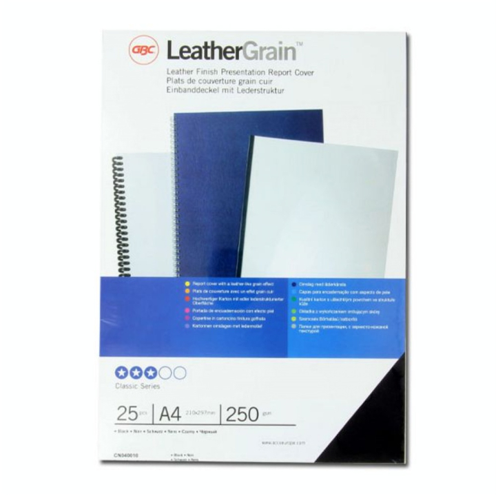 Plat de couverture Grain cuir A4 250 g/m² Noir 25 pcs - Gbc - Rougier et Plé