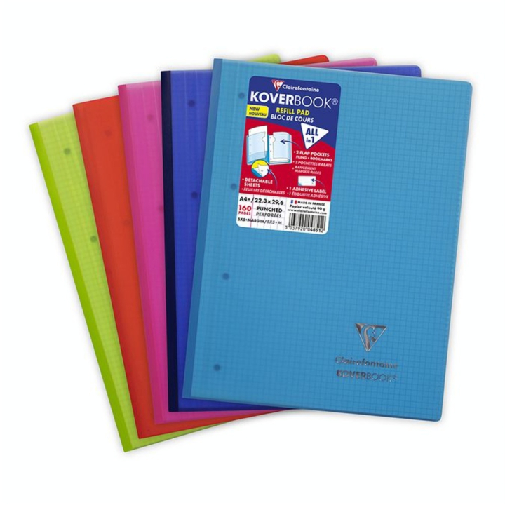 Bloc de cours 22,3 x 29,7 cm petits carreaux Q.5x5 160p perforées Koverbook - Clairefontaine - Rougier et Plé