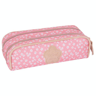 Trousse double compartiment 22 x 7,5 x 7 cm Fleurs roses - Kickers - Rougier et Plé