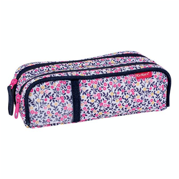 Trousse double compartiment 22 x 7,5 x 7 cm Fleurs roses - Kickers - Rougier et Plé