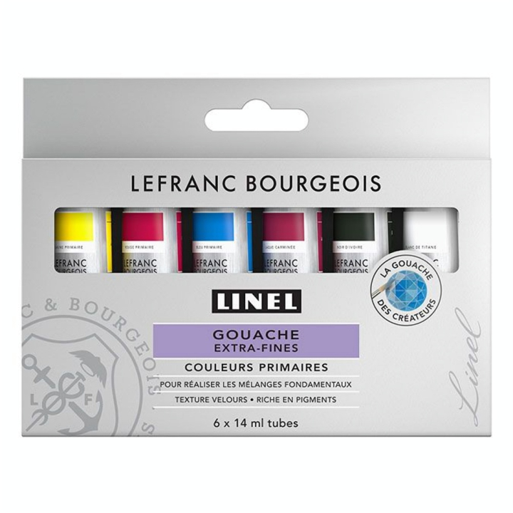 Gouache extra-fine Set couleurs primaires 6 x 14 ml - Linel - Rougier et Plé