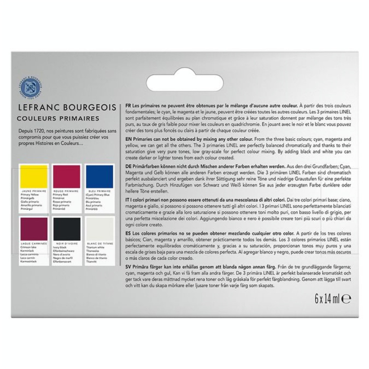Gouache extra-fine Set couleurs primaires 6 x 14 ml - Linel - Rougier et Plé