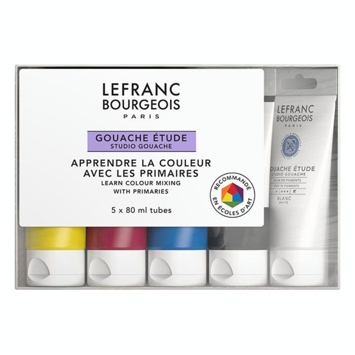 Gouache étude 80 ml 5 x 80 ml Primaires + N&B - Lefranc Bourgeois - Rougier et Plé