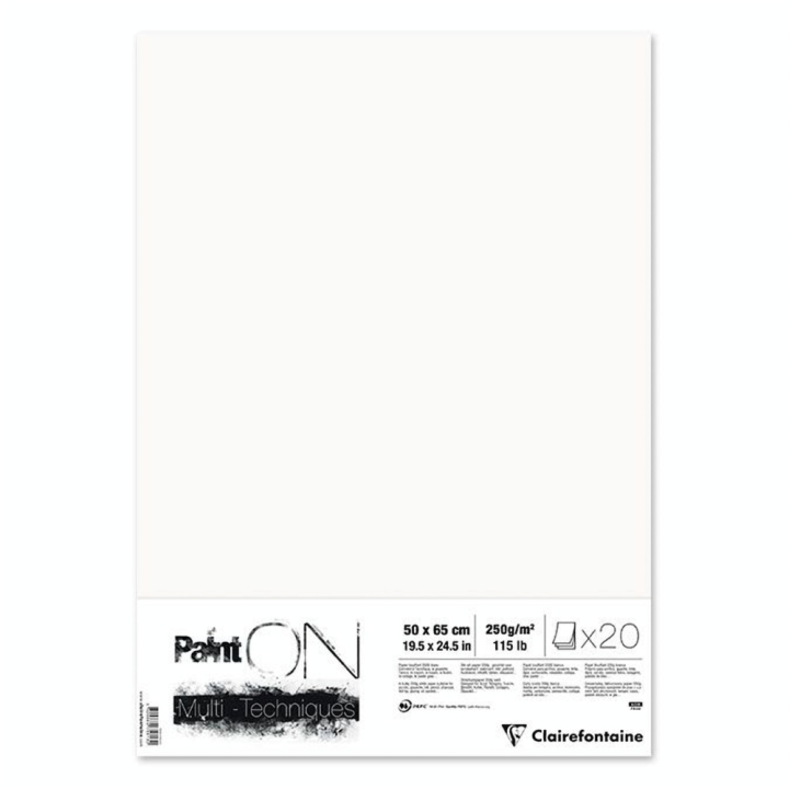 Papier Paint'On Blanc 50 x 65 cm 250 g/m² Rame 20 feuilles - Clairefontaine - Rougier et Plé