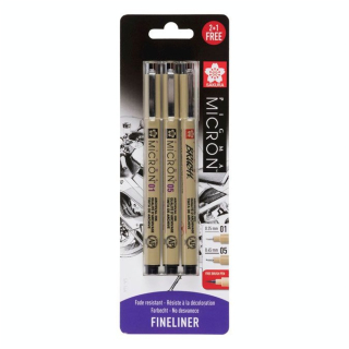 Feutre Pigma Micron Set 01 + 05 + Pointe pinceau - Sakura - Rougier et Plé