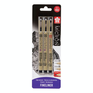 Feutre Pigma Micron Set 03 + 05 + Pointe épaisse 1 mm - Sakura - Rougier et Plé