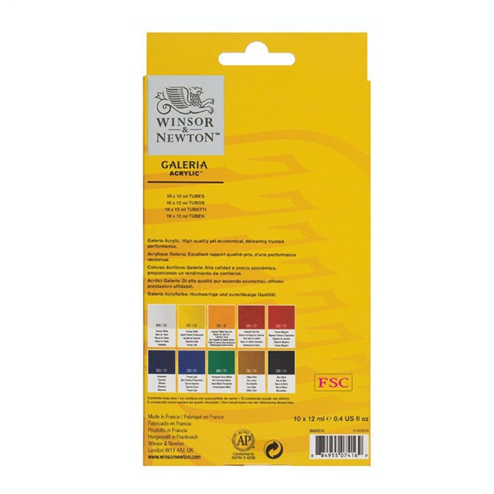 Peinture acrylique fine Galeria Assortiment 10 tubes 12 ml - Winsor & Newton - Rougier et Plé
