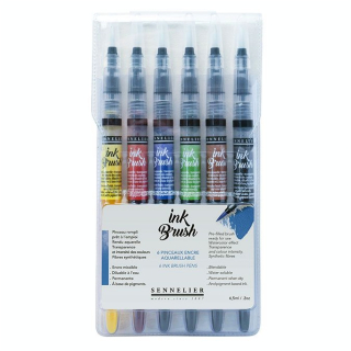 Pinceau à réservoir d'encre Brush Set Standard 6 couleurs - Sennelier - Rougier et Plé