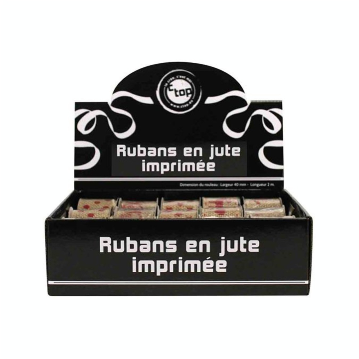 Ruban en jute motif imprimé Noël rouge 40 mm x 2 m - CTOP - Rougier et Plé