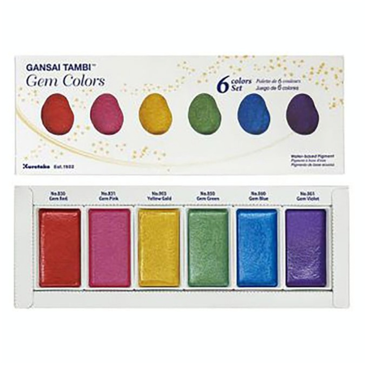 Aquarelle japonaise Gansai Tambi Set 6 godets Gem - Kuretake - Rougier et Plé