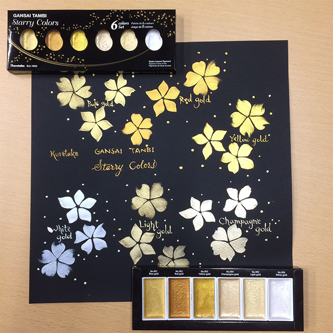 Aquarelle japonaise Gansai Tambi Set 6 godets Nacrés Starry - Kuretake - Rougier et Plé