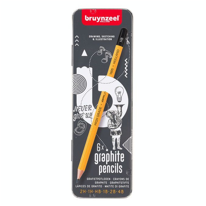 Crayons graphites dans boîte métal x 6 pcs - Bruynzeel - Rougier et Plé