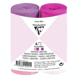 Bandes de papier crépon ignifugé Assortiment Rose 5 cm x 10 m 4 pcs - Clairefontaine - Rougier et Plé