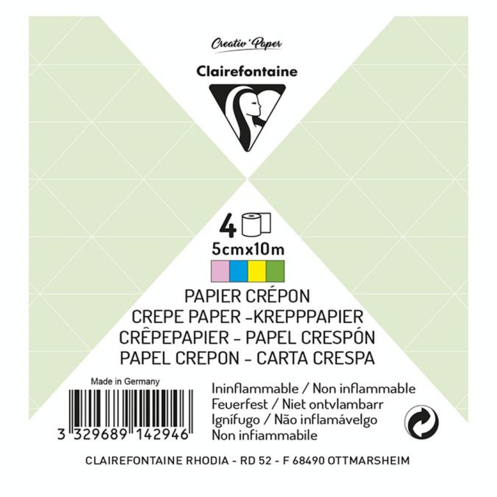 Bandes de papier crépon ignifugé Assortiment Printanier 5 cm x 10 m 4 pcs - Clairefontaine - Rougier et Plé