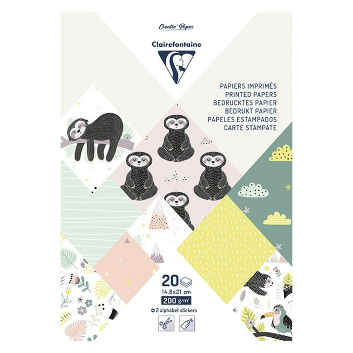 Bloc de papier imprimé Paresseux A5 20 feuilles - Clairefontaine - Rougier et Plé