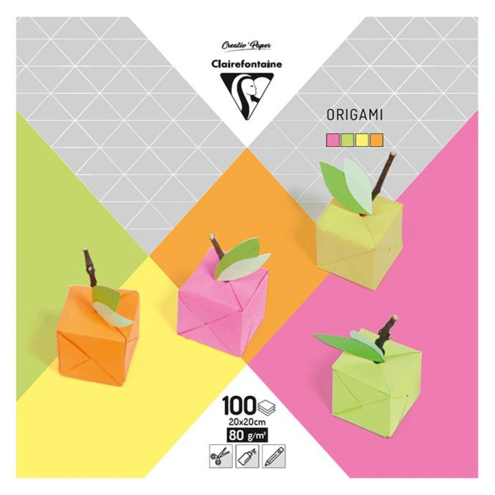 Papier origami Teintes néon 20 x 20 cm 100 feuilles - Clairefontaine - Rougier et Plé
