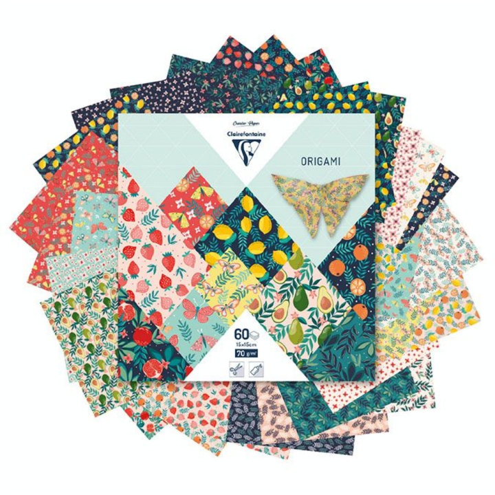 Papier origami Jardin fruité 60 feuilles 15 x 15 cm - Clairefontaine - Rougier et Plé